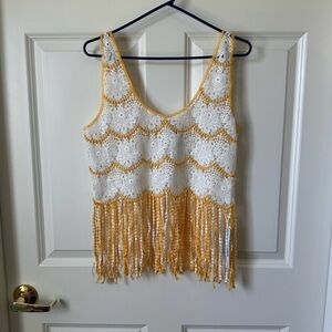 Cupshe Crochet Fringe Festival Boho Tank Top Size M